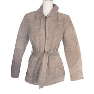 LN Marcelle Renee Leather Vintage Light Tan Suede Belted Coat Jacket - M